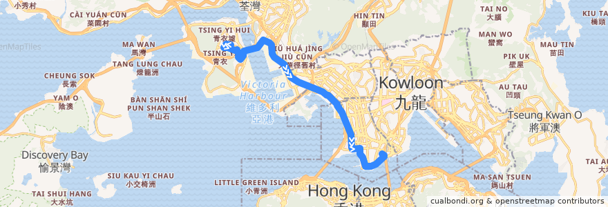 Mapa del recorrido 居民巴士 NR41 長康邨康盛樓 Hong Shing House Cheung Hong Estate - 唯港薈 Hotel ICON de la línea  en Hong Kong.