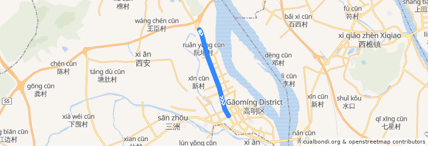 Mapa del recorrido 高明有轨电车(智湖-沧江路) de la línea  en Distretto di Gaoming.