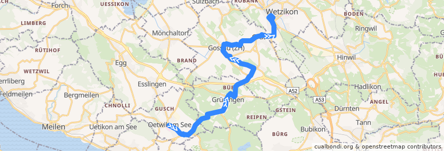 Mapa del recorrido Bus 867: Oetwil am See, Zentrum => Wetzikon ZH, Bahnhof de la línea  en Bezirk Hinwil.