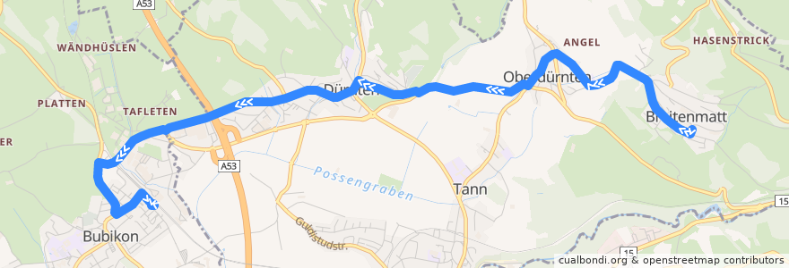 Mapa del recorrido Bus 882: Dürnten, J.-C.-Heerstrasse => Bubikon, Bahnhof de la línea  en Bezirk Hinwil.