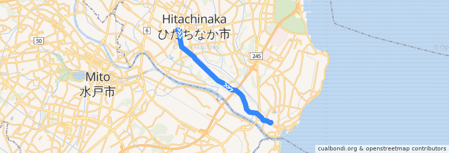 Mapa del recorrido 茨城交通バス5系統 勝田駅⇒金上⇒那珂湊駅 de la línea  en ひたちなか市.