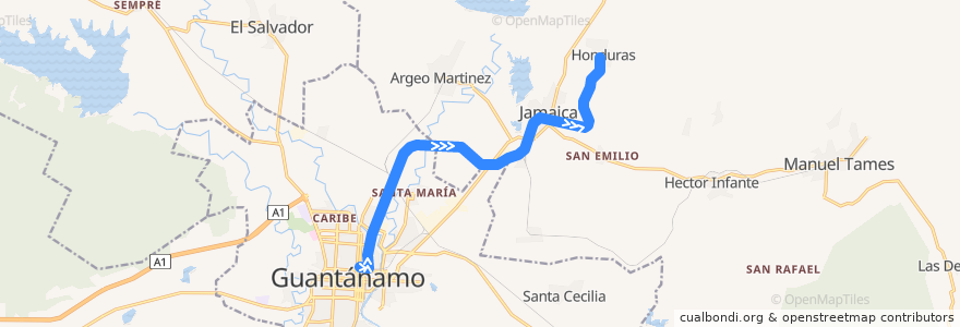 Mapa del recorrido Ferrobus Guantanamo Jamaica Honduras de la línea  en Guantánamo.