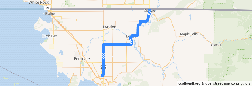 Mapa del recorrido 71x Cordata/ WCC de la línea  en Whatcom County.