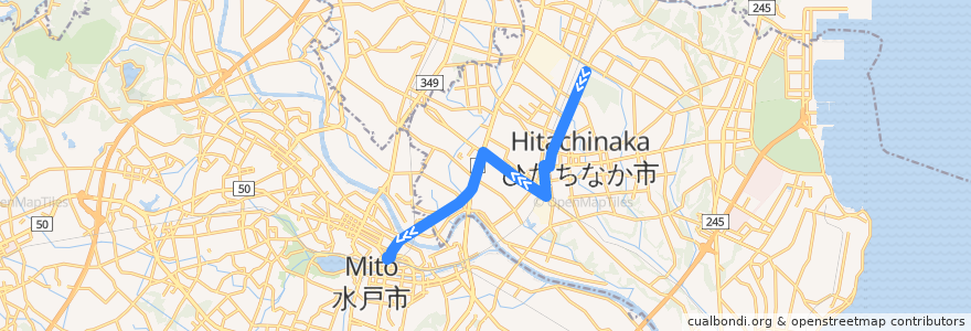 Mapa del recorrido 茨城交通バス34系統 勝田営業所・勝田駅⇒市毛⇒水戸駅 de la línea  en ひたちなか市.