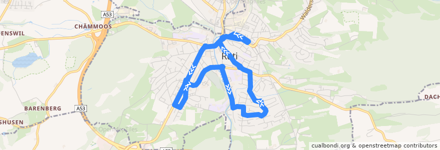 Mapa del recorrido Bus 888: Rundkurs Rüti ZH [Spätbetrieb] de la línea  en Rüti (ZH).