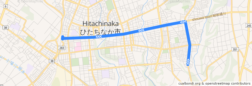 Mapa del recorrido 茨城交通バス 東中根・本郷台団地⇒市役所⇒勝田駅 de la línea  en ひたちなか市.