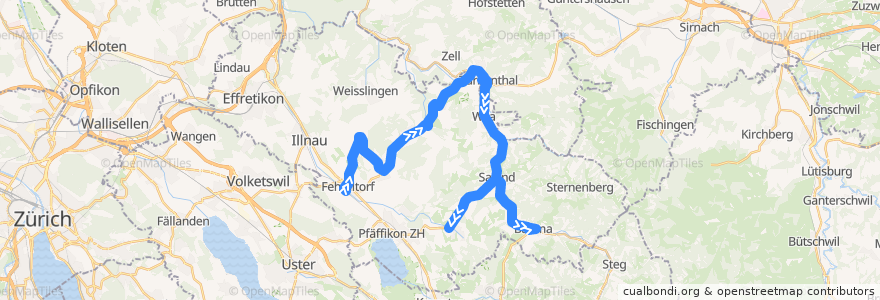 Mapa del recorrido Bus N82: Fehraltdorf, Bahnhof => Hittnau, Industrie de la línea  en Bezirk Pfäffikon.