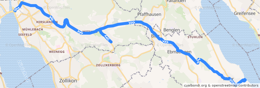 Mapa del recorrido Bus N16: Bellevue → Maur de la línea  en Zurich.