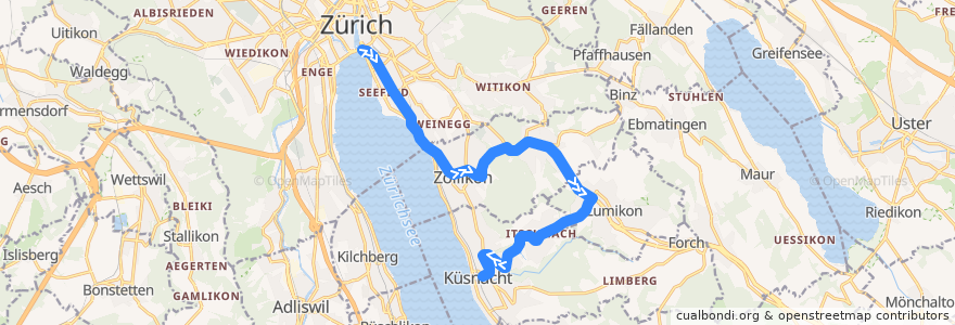 Mapa del recorrido Bus N18: Bellevue → Küsnacht de la línea  en Zürich.