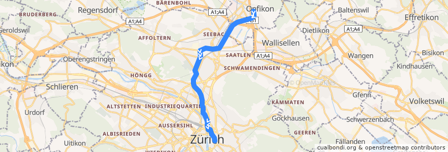 Mapa del recorrido Bus N7: Opfikon → Bellevue de la línea  en Zürich.