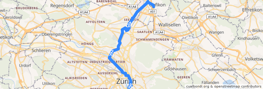 Mapa del recorrido Bus N7: Bellevue → Seebach → Opfikon de la línea  en زوریخ.