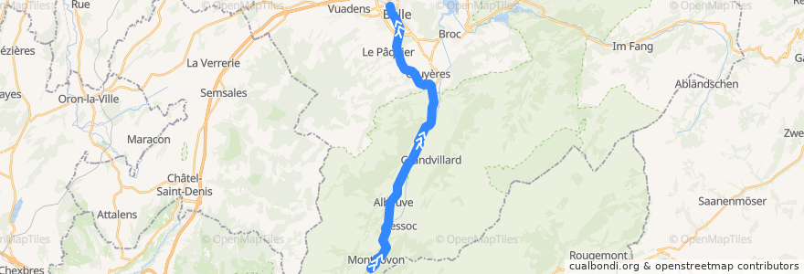 Mapa del recorrido S51: Montbovon => Bulle de la línea  en District de la Gruyère.