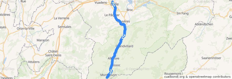 Mapa del recorrido S51: Bulle => Montbovon de la línea  en District de la Gruyère.