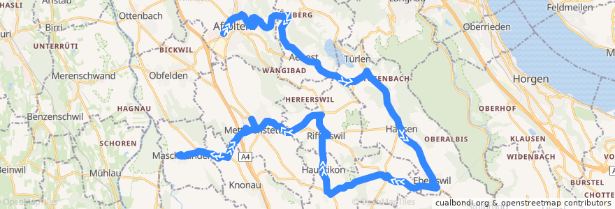 Mapa del recorrido Bus N24: Affoltern am Albis, Bahnhof => Maschwanden, Dorf de la línea  en Bezirk Affoltern.
