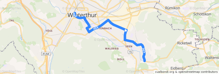 Mapa del recorrido Bus N65: Winterthur Hauptbahnhof → Oberseen de la línea  en Winterthur.