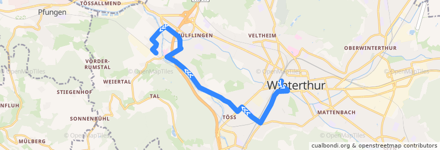 Mapa del recorrido Bus N59: Winterthur Hauptbahnhof → Bahnhof Wülflingen de la línea  en Winterthur.