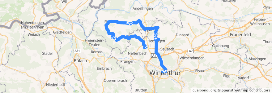 Mapa del recorrido Bus N64: Winterthur, Hauptbahnhof => Riet (Neftenbach) de la línea  en Zürich.