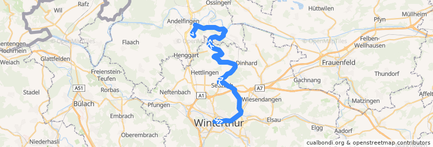 Mapa del recorrido Bus N60: Winterthur Hauptbahnhof => Adlikon b. Andelfingen de la línea  en Bezirk Winterthur.