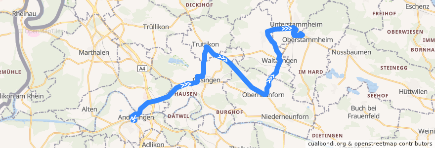 Mapa del recorrido Bus N69: Andelfingen, Bahnhof => Oberstammheim, Post de la línea  en Bezirk Andelfingen.