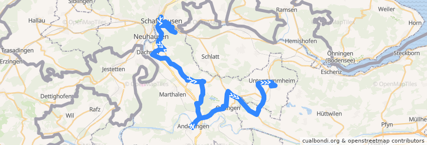 Mapa del recorrido Bus N69: Schaffhausen, Bahnhof => Oberstammheim, Post de la línea  en Schweiz.