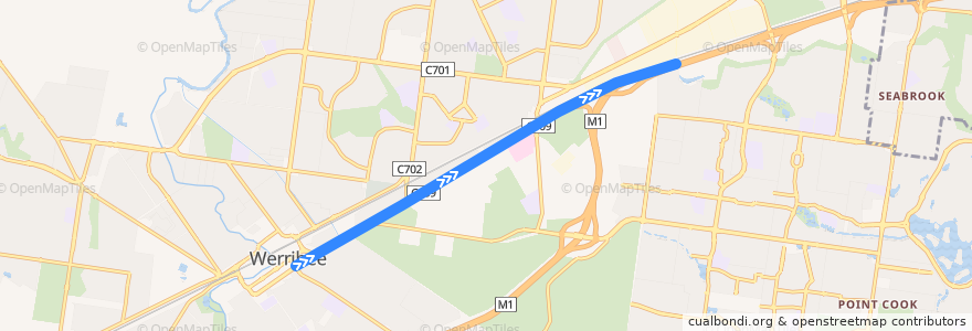 Mapa del recorrido Bus SkyBus: Avalon Airport (AVV) => Melbourne (Southern Cross Station) de la línea  en City of Wyndham.