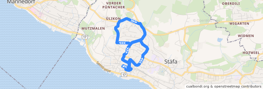 Mapa del recorrido Bus 950: Stäfa, Bahnhof => Stäfa, Binz => Stäfa, Bahnhof (Rundkurs) de la línea  en Stäfa.