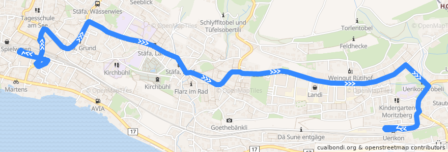 Mapa del recorrido Bus 951: Stäfa, Bahnhof => Stäfa, Dorf => Uerikon, Bahnhof de la línea  en Stäfa.