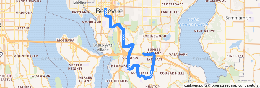 Mapa del recorrido Route 246: Eastgate P&R de la línea  en Bellevue.