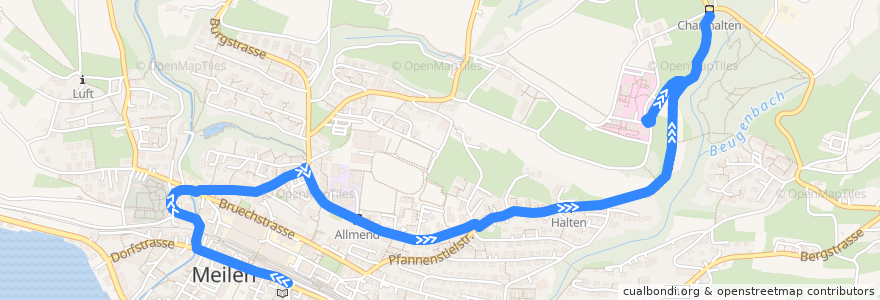 Mapa del recorrido Bus 922: Meilen, Bahnhof => Meilen, Charrhalten (Spätbetrieb) de la línea  en Meilen.