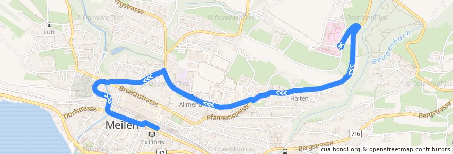 Mapa del recorrido Bus 922: Meilen, Hohenegg => Meilen, Bahnhof de la línea  en Meilen.