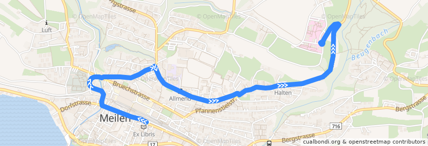 Mapa del recorrido Bus 922: Meilen, Bahnhof => Meilen, Hohenegg de la línea  en Meilen.