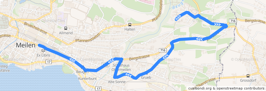 Mapa del recorrido Bus 923: Meilen, In der Au => Meilen, Bahnhof de la línea  en Meilen.