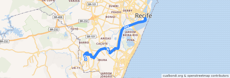 Mapa del recorrido UR-02 / Ibura ( Opcional ) de la línea  en Recife.