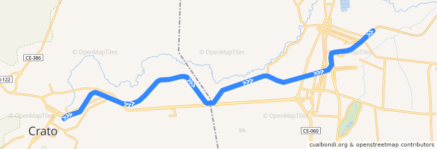 Mapa del recorrido VLT do Cariri (Crato->Fátima) de la línea  en Região Geográfica Imediata de Juazeiro do Norte.