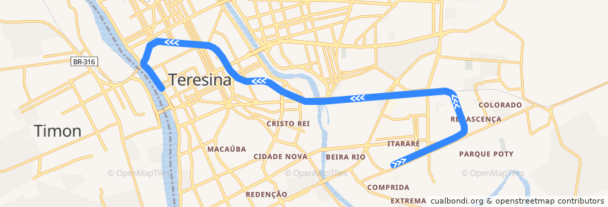 Mapa del recorrido Linha 1 - Eng. Alberto T. Silva -> Itararé de la línea  en Teresina.