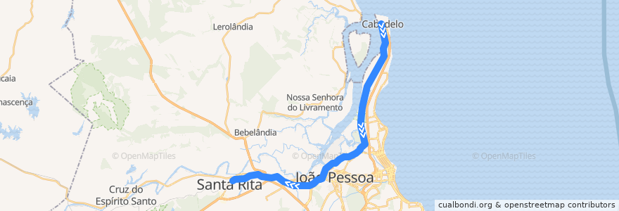 Mapa del recorrido CBTU: Cabedelo->Santa Rita de la línea  en Região Metropolitana de João Pessoa.