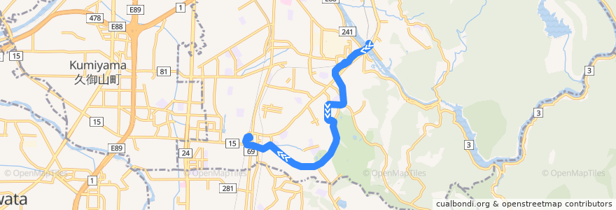 Mapa del recorrido 京都京阪バス240 京阪宇治駅-->近鉄大久保 de la línea  en 宇治市.