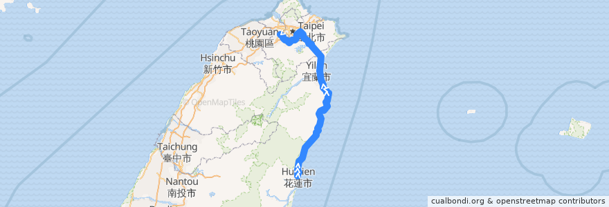 Mapa del recorrido 1580 花蓮市→國道5號→板橋 de la línea  en Taiwan maritime boundary.