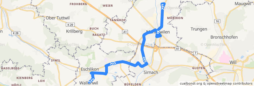 Mapa del recorrido Bus 736: Wallenwil, Schulhaus => St. Margarethen, Dorf de la línea  en Bezirk Münchwilen.