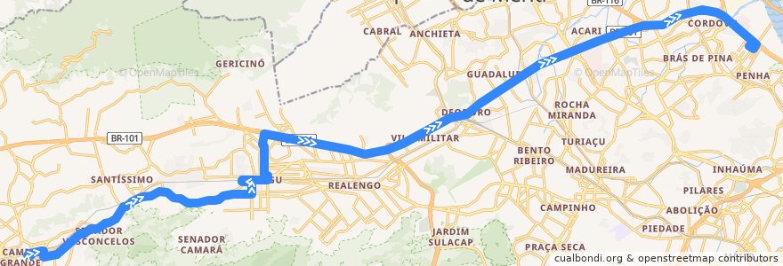 Mapa del recorrido Ônibus SPB 397 - Campo Grande → Penha de la línea  en Рио-де-Жанейро.