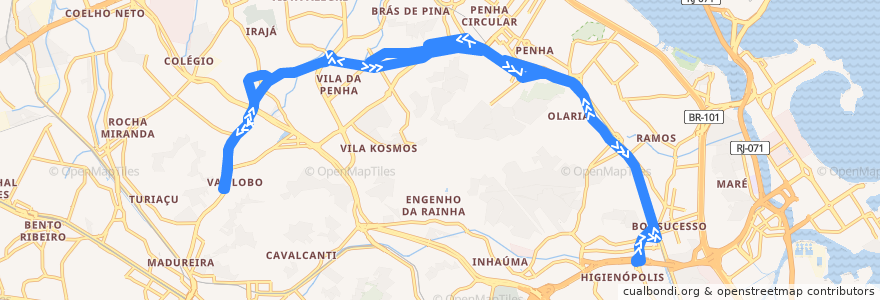 Mapa del recorrido Ônibus 916 - Bonsucesso → Vaz Lobo de la línea  en Río de Janeiro.