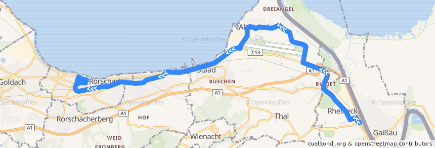 Mapa del recorrido Bus 305: Rheineck, Bahnhof => Rorschach, Signalstrasse de la línea  en St. Gallen.