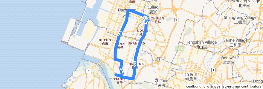 Mapa del recorrido 677路 (往巨業沙鹿站) de la línea  en Taichung.