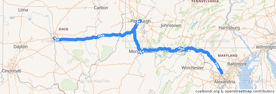 Mapa del recorrido Flixbus 2668: Columbus => Washington, D.C. de la línea  en United States.