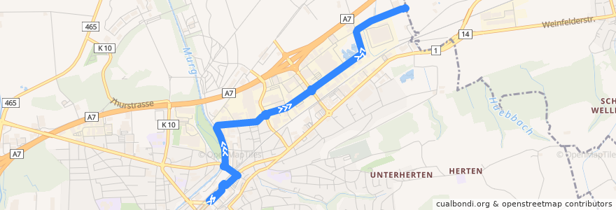 Mapa del recorrido Bus 5: Bahnhof => Im Alexander de la línea  en Frauenfeld.