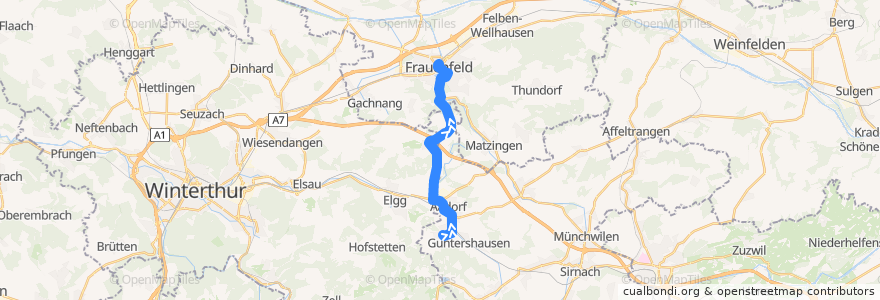 Mapa del recorrido Bus 834: Ettenhausen TG, Elggerstrasse => Frauenfeld, Bahnhof de la línea  en 스위스.