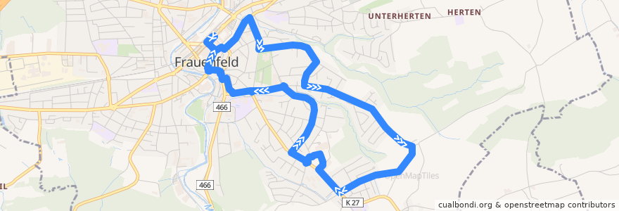 Mapa del recorrido Bus 41: Bahnhof => Huben => Bahnhof (Rundkurs) de la línea  en Frauenfeld.