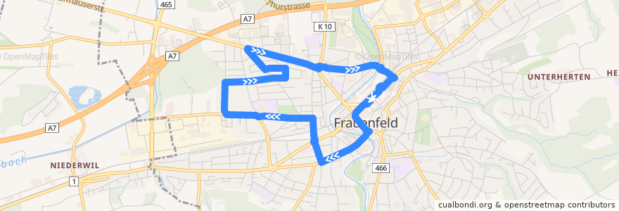 Mapa del recorrido Bus 31: Bahnhof => Oberwiesen => Sonnmatt => Bahnhof (Rundkurs) de la línea  en Frauenfeld.