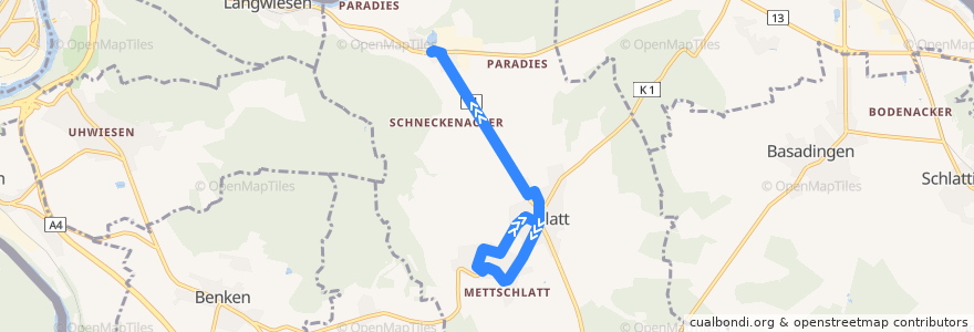 Mapa del recorrido Bus 847: Schlatt TG, Gemeindehaus => Schlatt TG, Bahnhof de la línea  en Bezirk Frauenfeld.