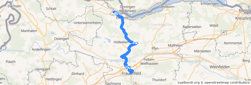 Mapa del recorrido Bus 825: Stein am Rhein, Bahnhof => Frauenfeld, Bahnhof de la línea  en Bezirk Frauenfeld.